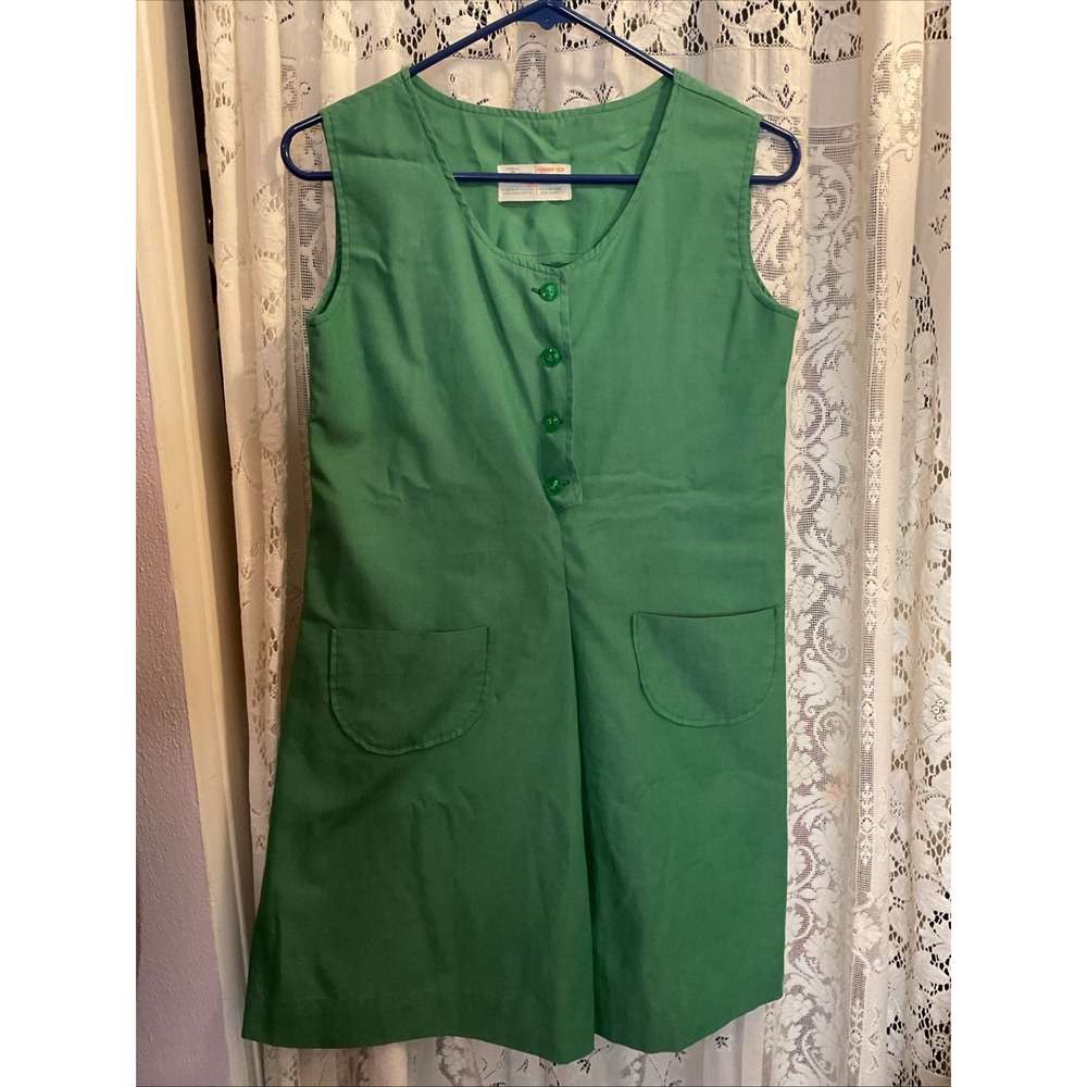 Vintage Girl Scouts Green Dress Girls Size‎ 14 Uniform School Girl Dress